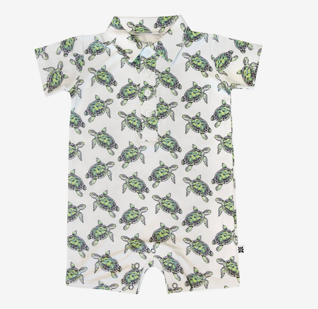 Sea Turtle Polo Romper - 0-3M