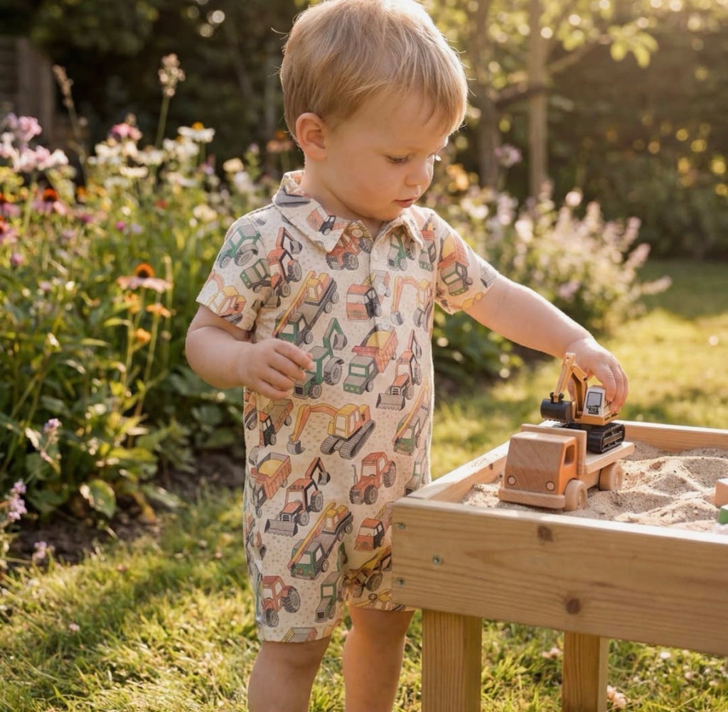 Busy Building Polo Romper - 3-6M