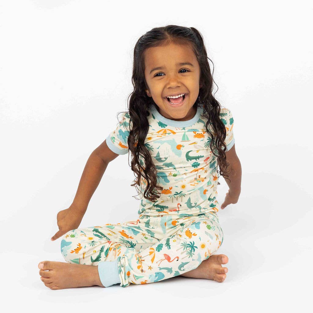 Explore Florida Souvenir Bamboo Kids Pajamas Toddler Set: Beige/Multi / 2T