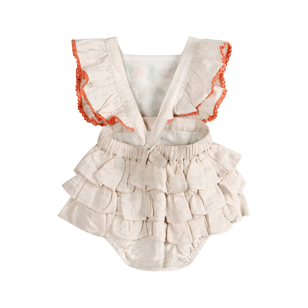 Anya Embroidered Baby Romper + Headband (Linen): Linen / 3-6M