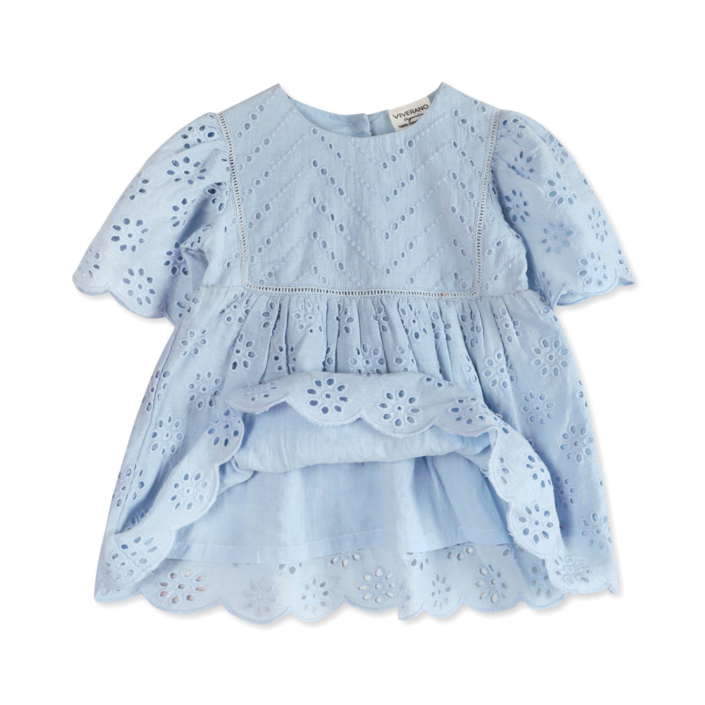 Milos Schiffli Baby Dress + Bloomer (Organic): Powdered Blue / 12-18M