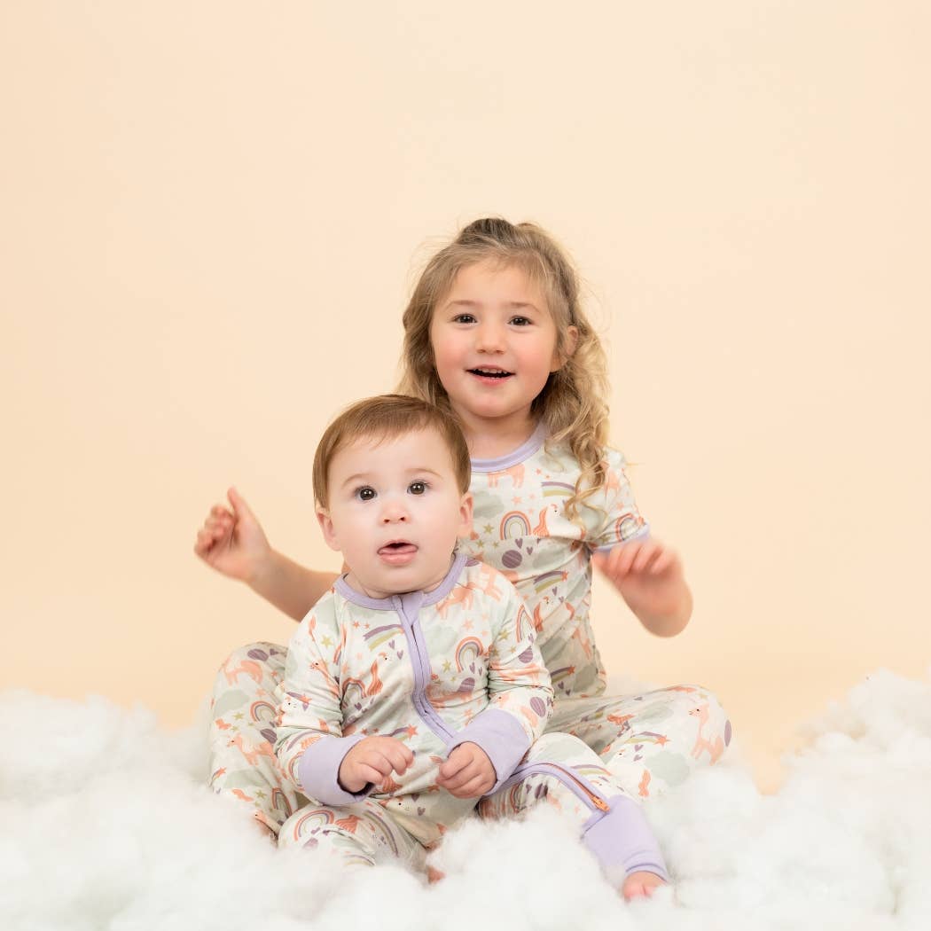 Magical Unicorns Bamboo Convertible Baby Pajamas: Blue/Multi / 6-12M