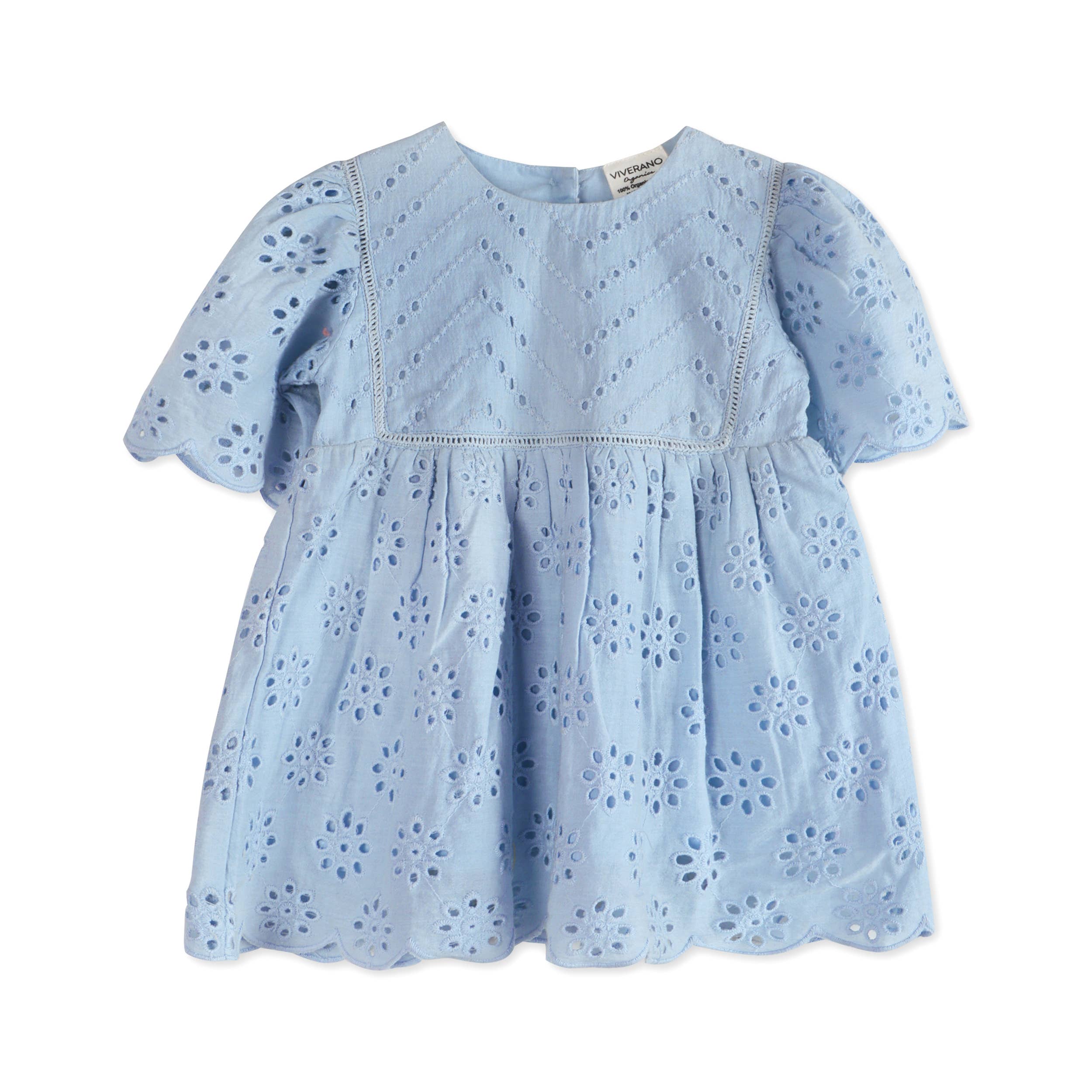 Milos Schiffli Baby Dress + Bloomer (Organic): Powdered Blue / 12-18M