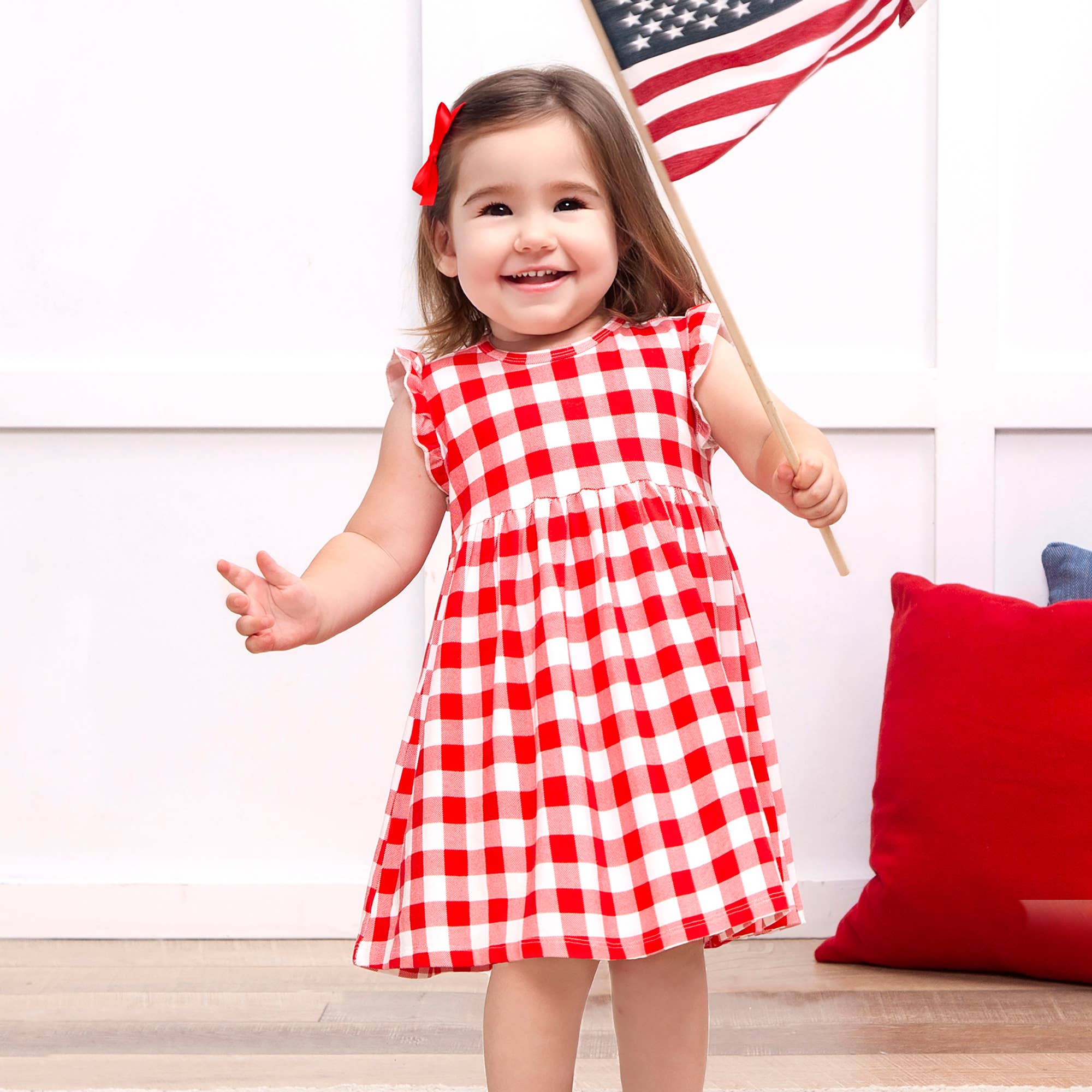 Picnic Plaid Soft Bamboo Summer Flutter Dress for Girls : 18-24M