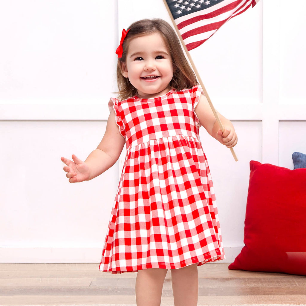 Picnic Plaid Soft Bamboo Summer Flutter Dress for Girls : 6Y