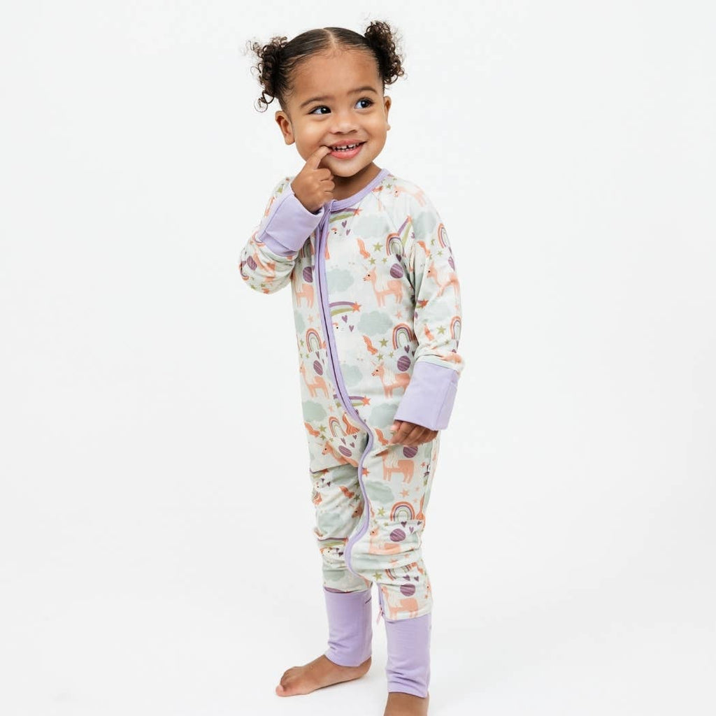 Magical Unicorns Bamboo Convertible Baby Pajamas: Blue/Multi / 12-18M
