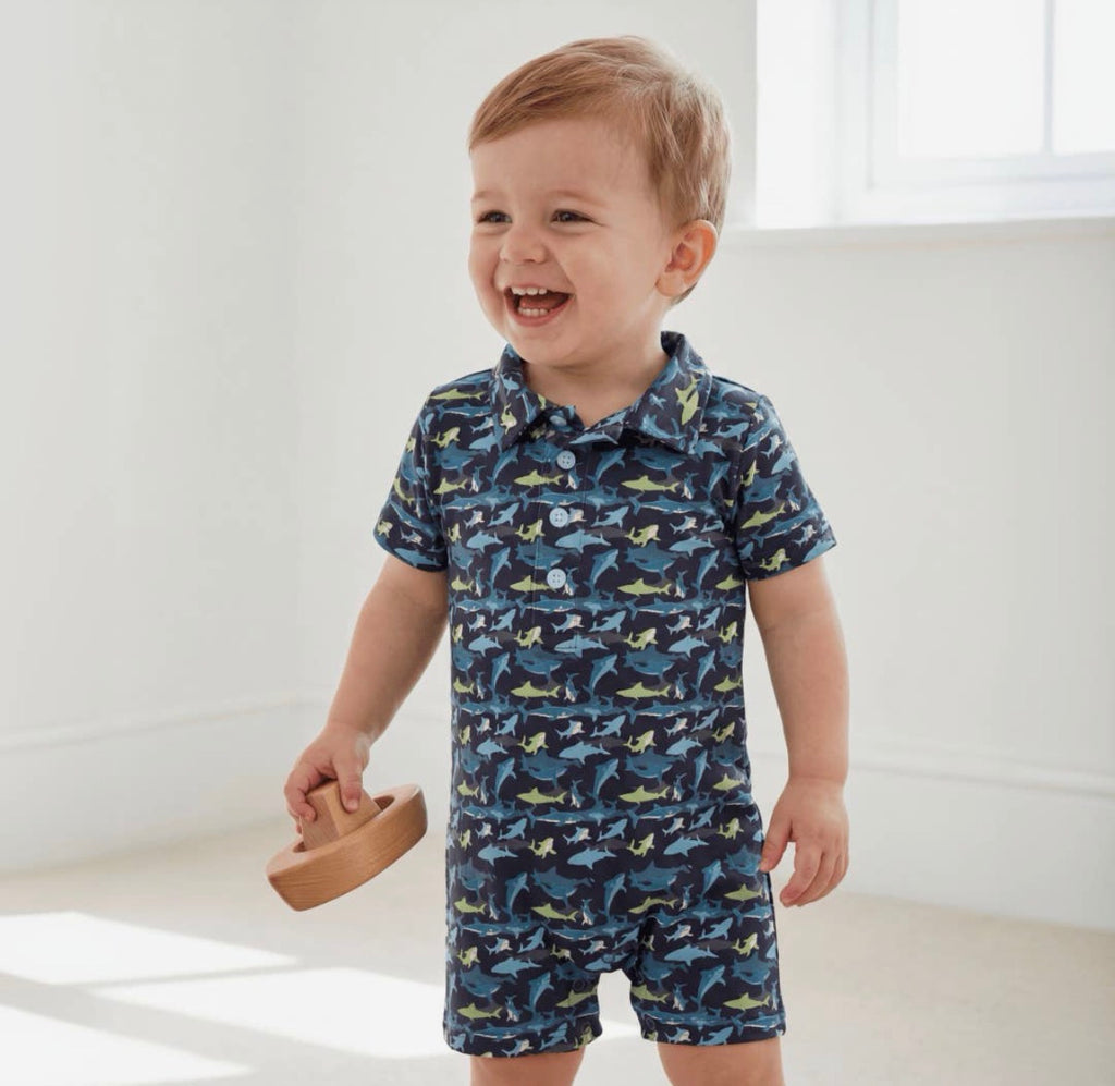 Shark Polo Romper - 0-3M