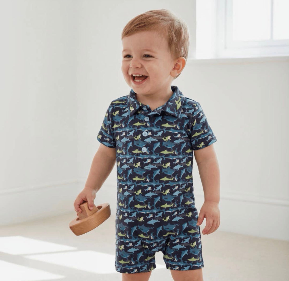 Shark Polo Romper - 0-3M