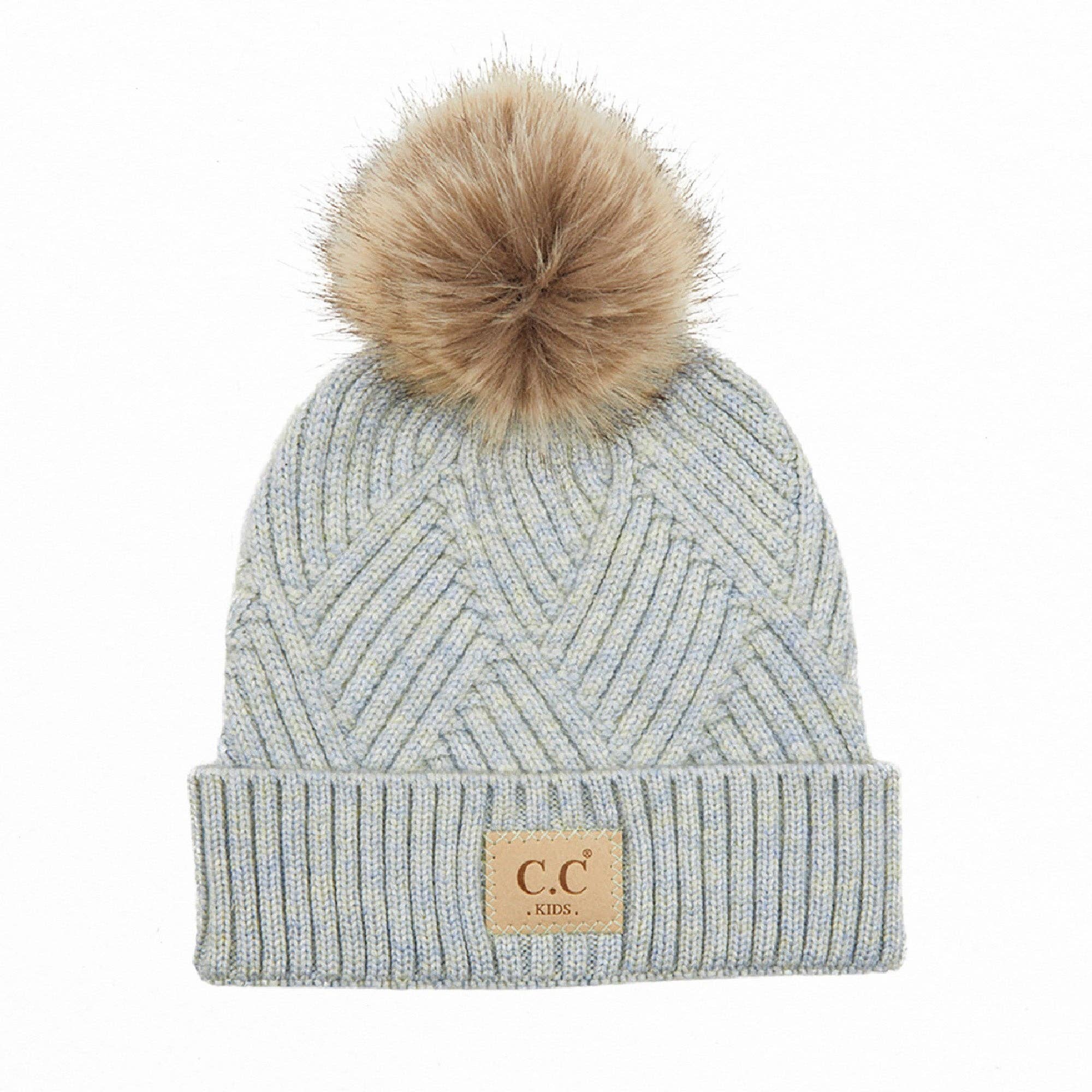 CC Kids Criss-Cross Suede Patch Beanie ( KIDS-2060 ): Beige / C.C KIDS ® Tag || Fits Size 1T - 4T || (Head Circumference 17" - 20”)