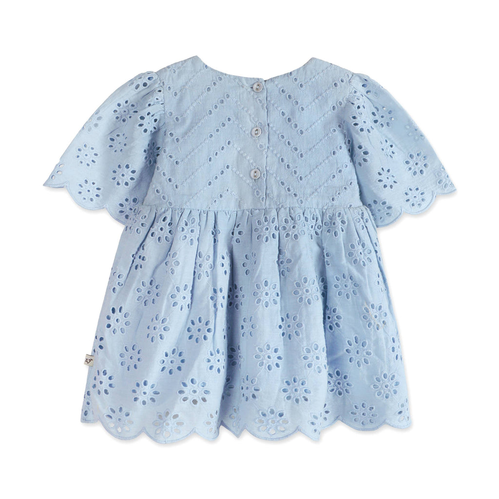 Milos Schiffli Baby Dress + Bloomer (Organic): Powdered Blue / 0-3M