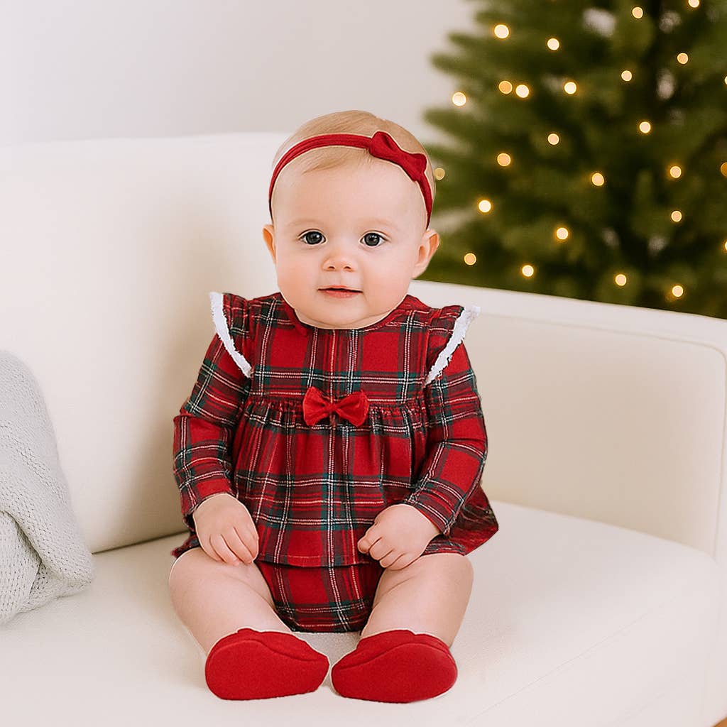 Christmas Bamboo Baby Skirted Bodysuit – Red Tartan Plaid: 3-6M