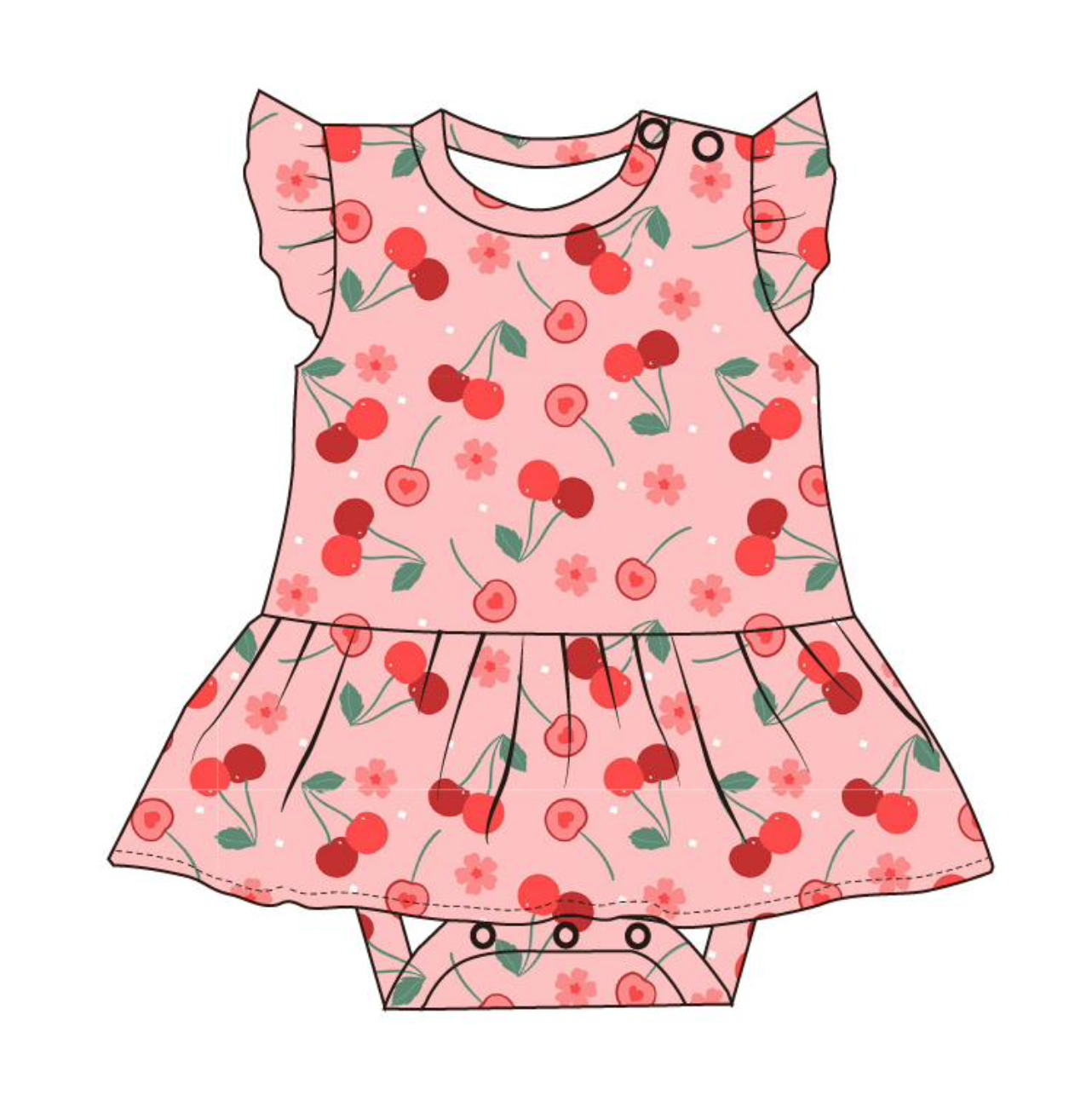 Baby Bamboo Skirted Bodysuit - Cherry on Top: 3-6m