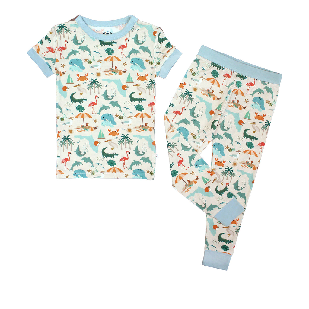 Explore Florida Souvenir Bamboo Kids Pajamas Toddler Set: Beige/Multi / 2T