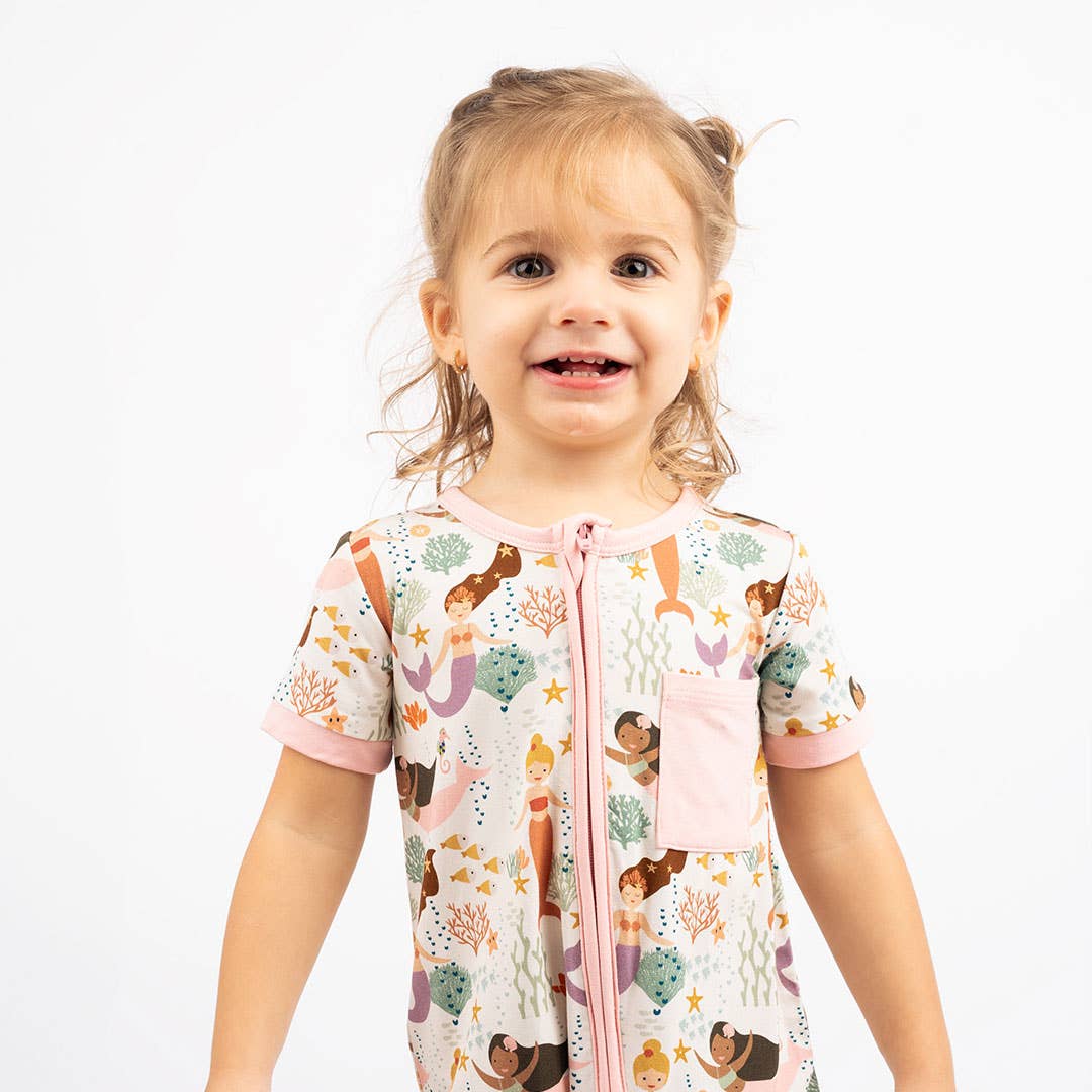 Making Waves Mermaid Bamboo Baby Clothing Shortie Romper: 0-3M