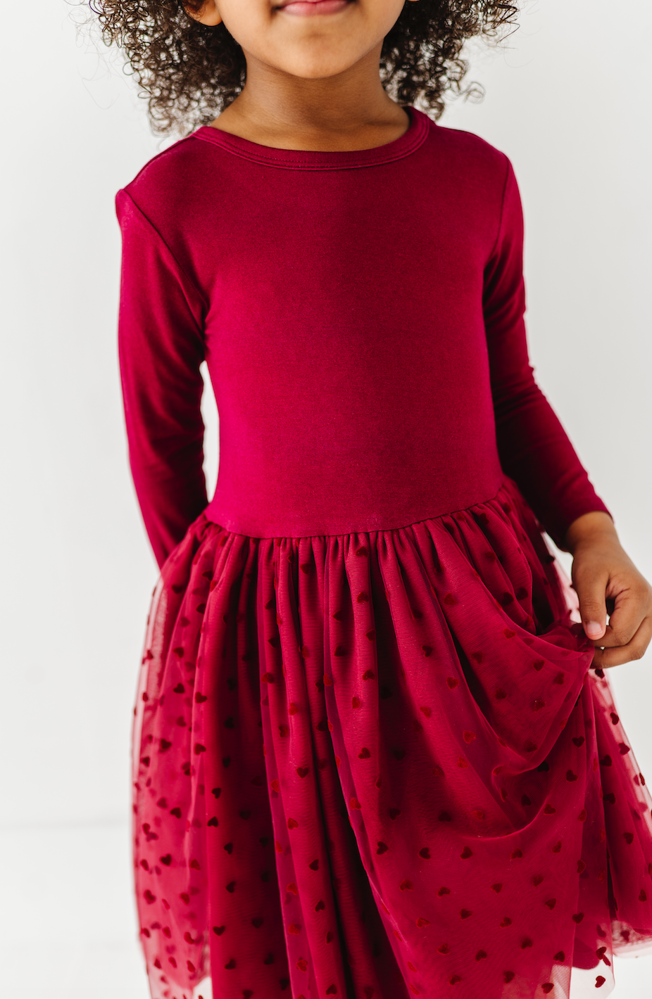 Kids Girls Velvet Heart Holiday Tulle Dress - Ruby: 4