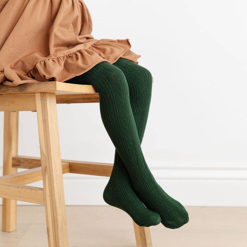 Forest Green Cable Knit Tights: 3-4 YEARS