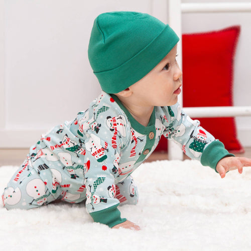 Baby Boy's Christmas Snowmen Bamboo Henley Romper: 6-9M