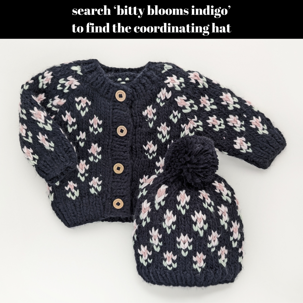 Bitty Blooms Indigo Cardigan Sweater for Baby & Toddler: 12-18 months
