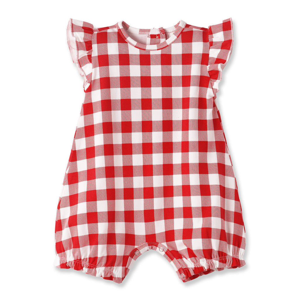Picnic Plaid Soft Bamboo Shorty Romper for Baby Girls: 0-3M