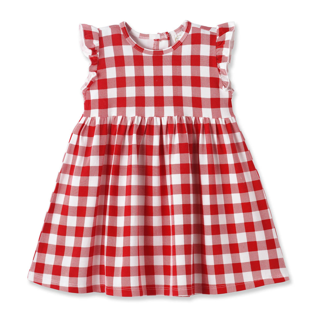 Picnic Plaid Soft Bamboo Summer Flutter Dress for Girls : 5Y