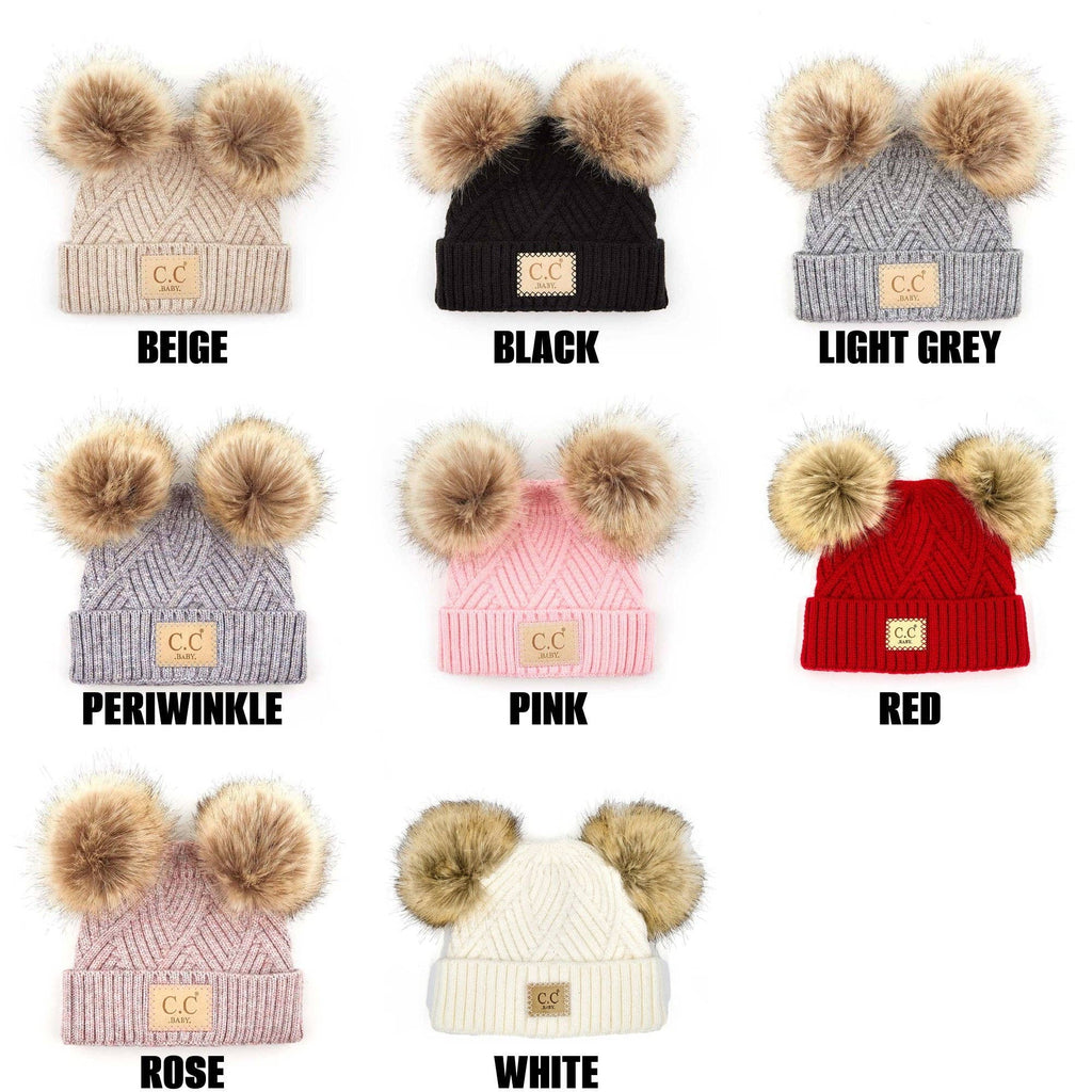 CC Baby Double Pom Criss-Cross Kids Beanie BABY-2060POMPOM: Beige