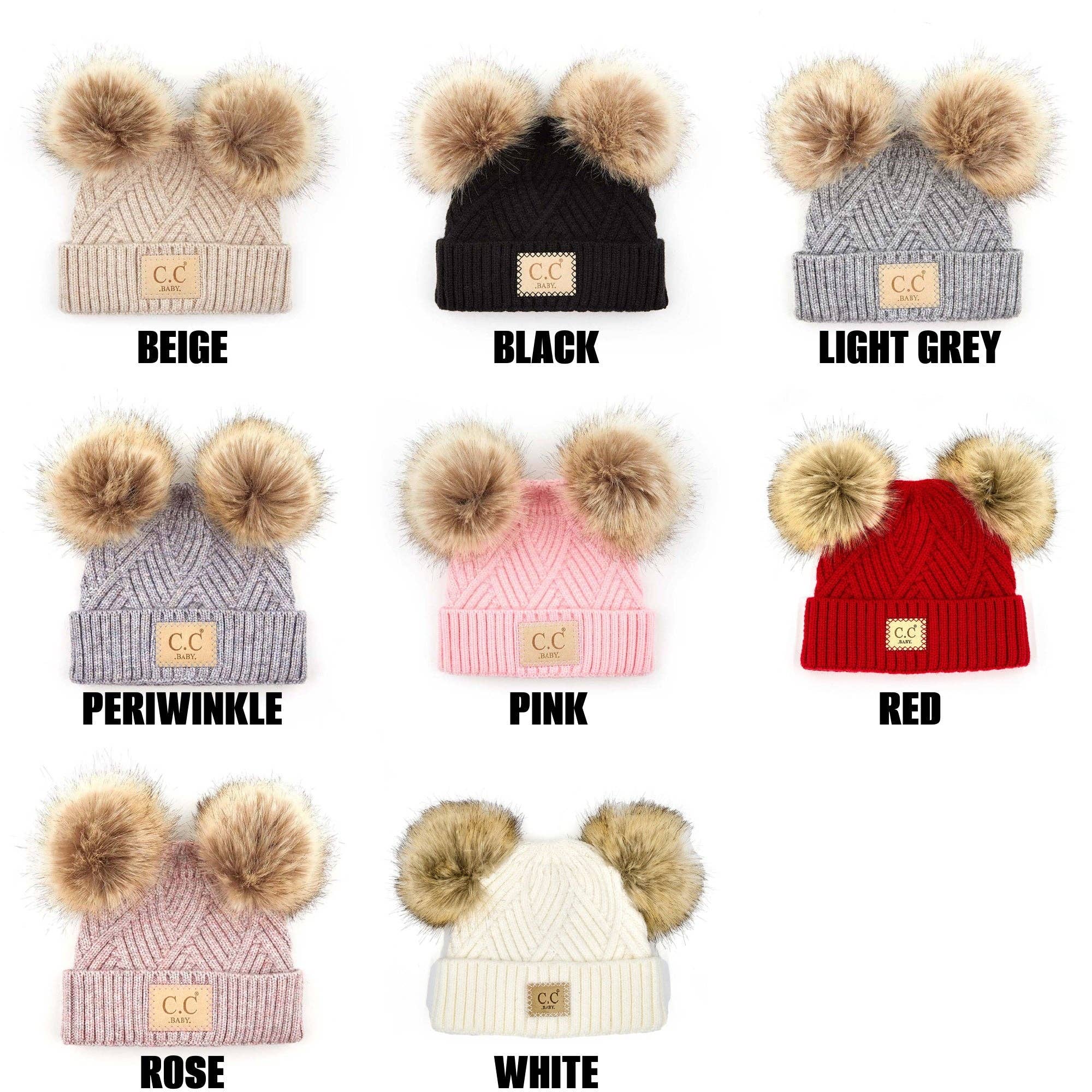 CC Baby Double Pom Criss-Cross Kids Beanie BABY-2060POMPOM: Red