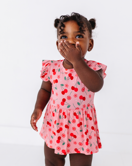 Baby Bamboo Skirted Bodysuit - Cherry on Top: 12-18m