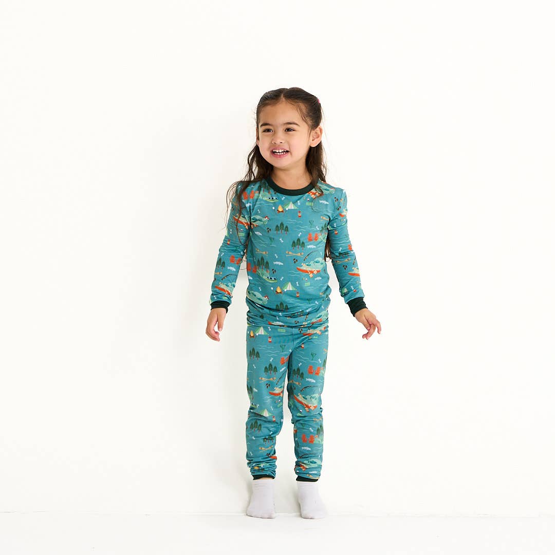 Lake Life Jump in the Lake Bamboo Kids Pajamas Sleepwear Set: Blue/Multi / 3T