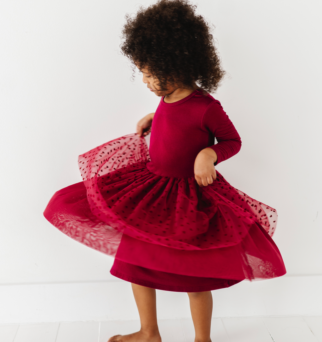 Kids Girls Velvet Heart Holiday Tulle Dress - Ruby: 2