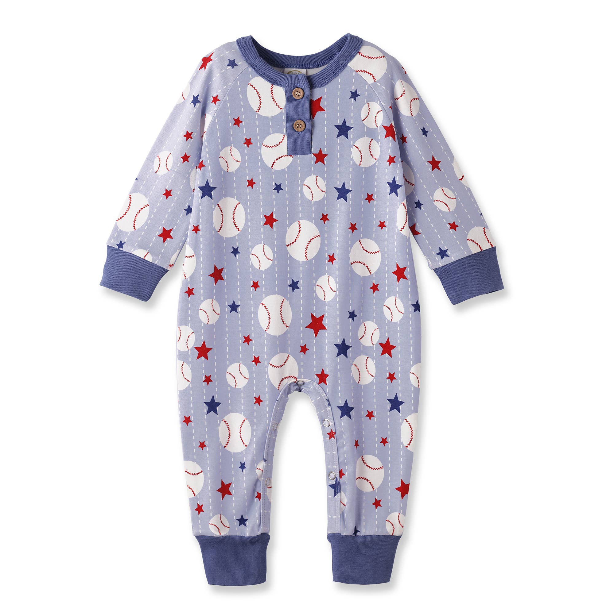 Grand Slam Bamboo Baseball Henley Romper for Baby Boys: 12-18M