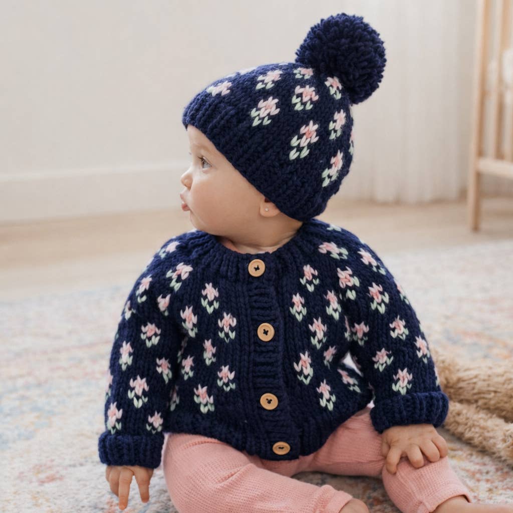 Bitty Blooms Indigo Cardigan Sweater for Baby & Toddler: 3-4T