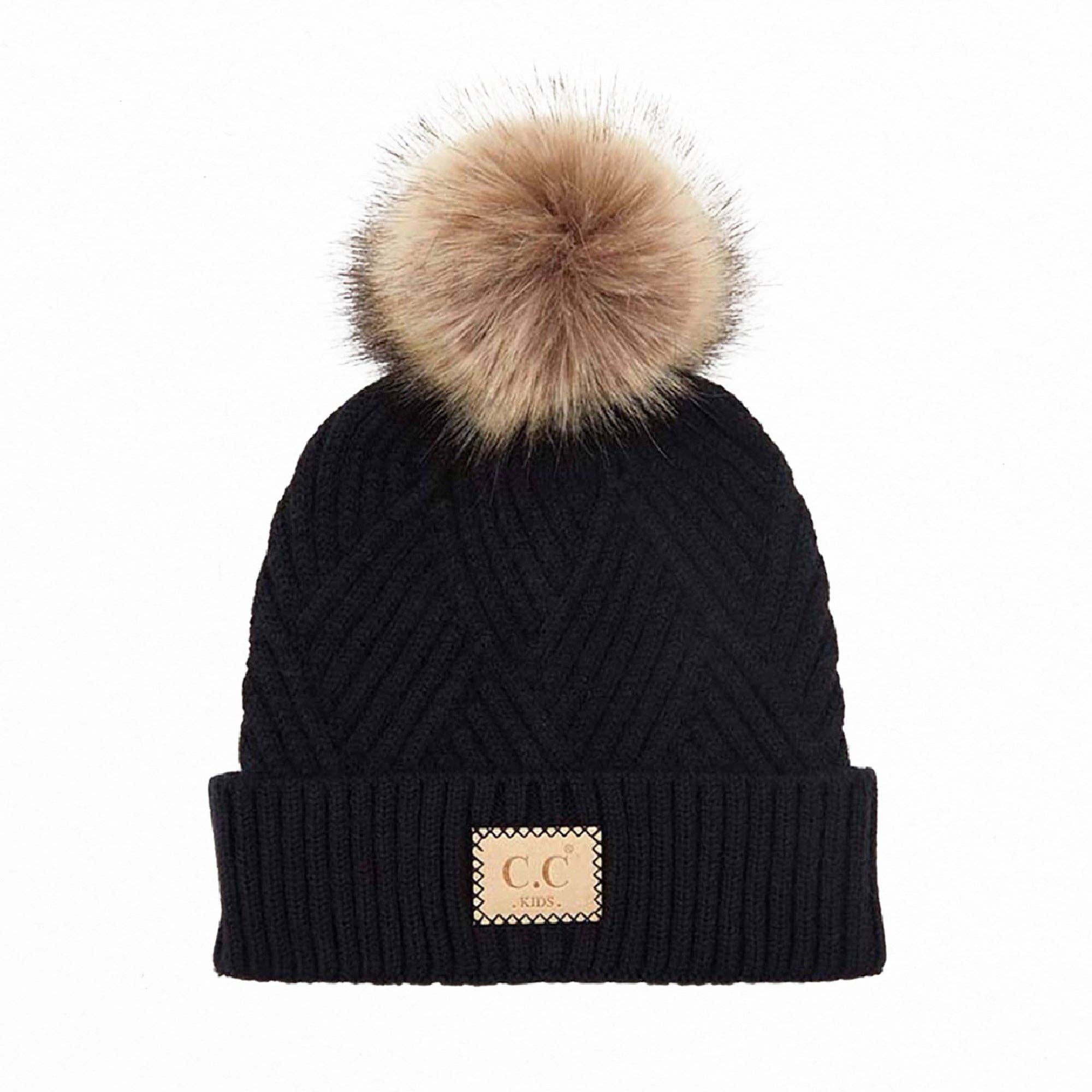 CC Kids Criss-Cross Suede Patch Beanie ( KIDS-2060 ): Pink / C.C KIDS ® Tag || Fits Size 1T - 4T || (Head Circumference 17" - 20”)