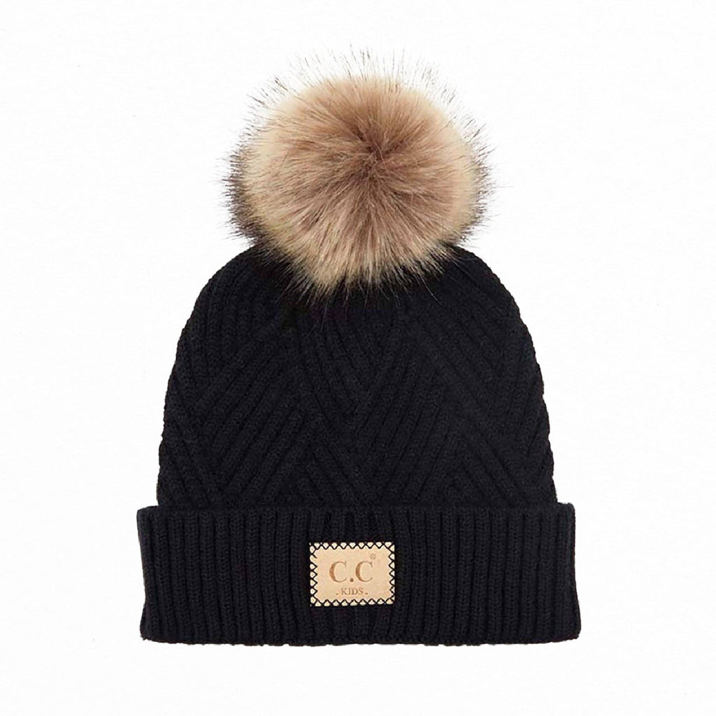 CC Kids Criss-Cross Suede Patch Beanie ( KIDS-2060 ): White / C.C KIDS ® Tag || Fits Size 1T - 4T || (Head Circumference 17" - 20”)