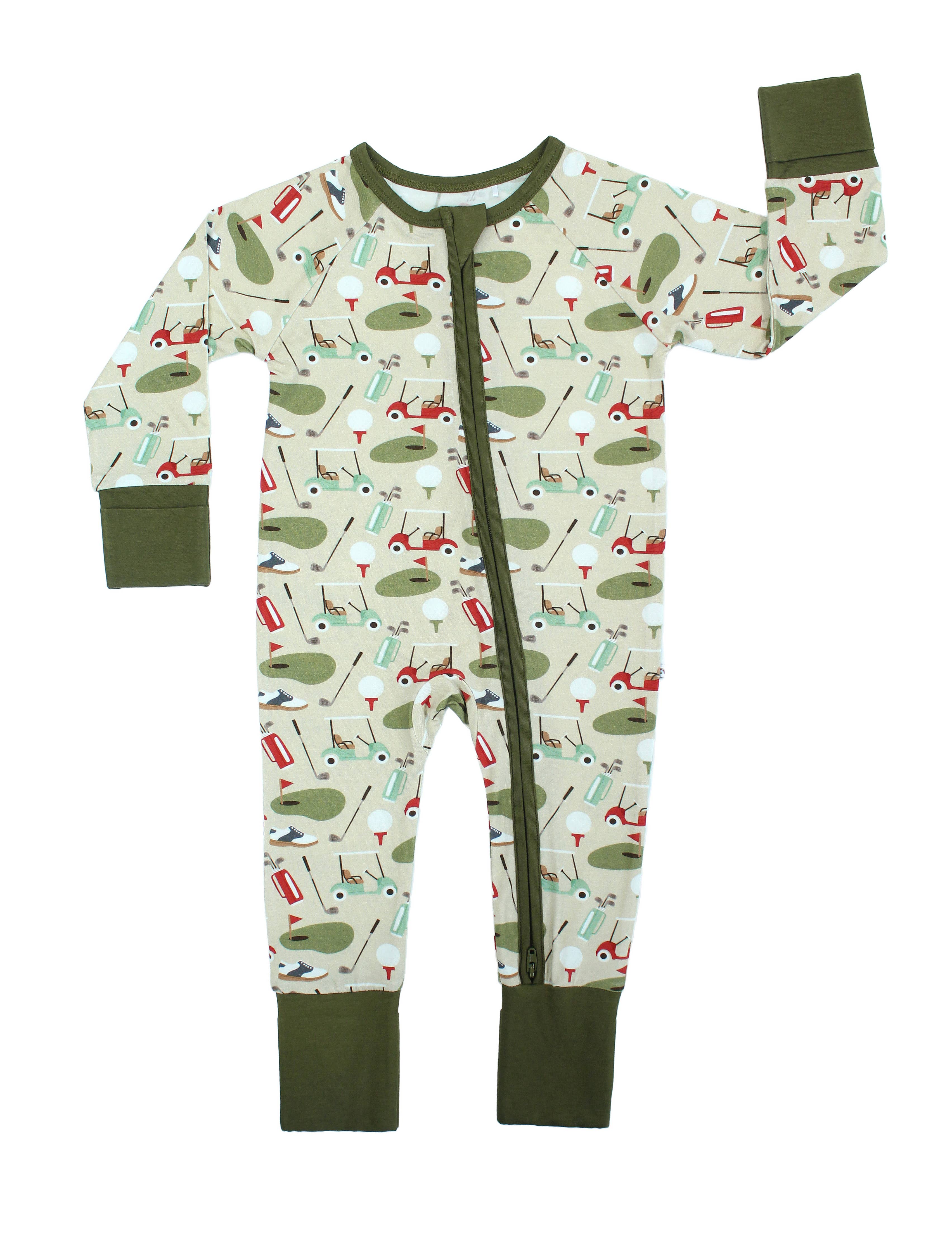 Tee Time Golf Bamboo Convertible Baby Pajamas: Green/Multi / 0-3M