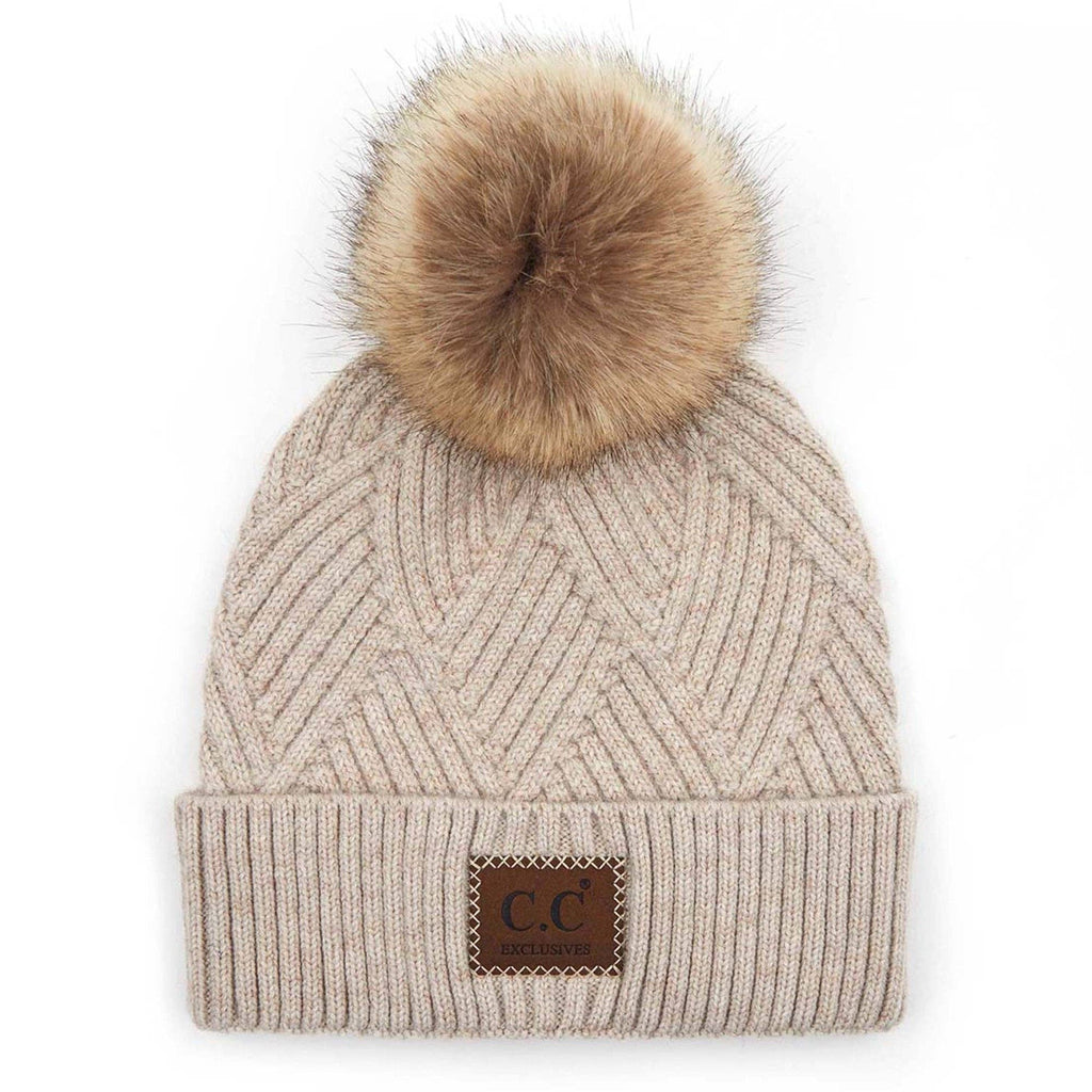 CC Kids Criss-Cross Suede Patch Beanie ( KIDS-2060 ): Beige / C.C KIDS ® Tag || Fits Size 1T - 4T || (Head Circumference 17" - 20”)