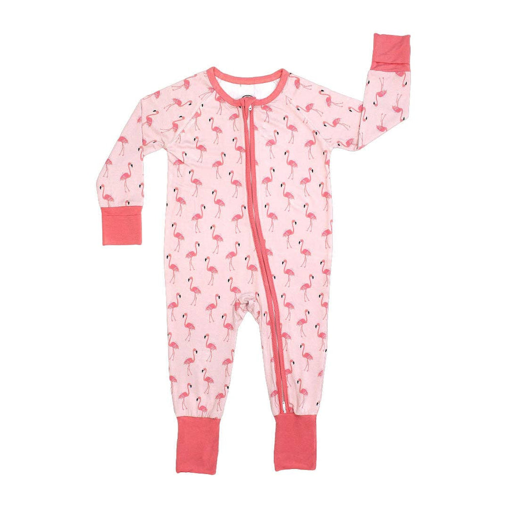 Fancy Flamingos Pink Bamboo Baby Pajamas Convertible Sleeper: 6-12M