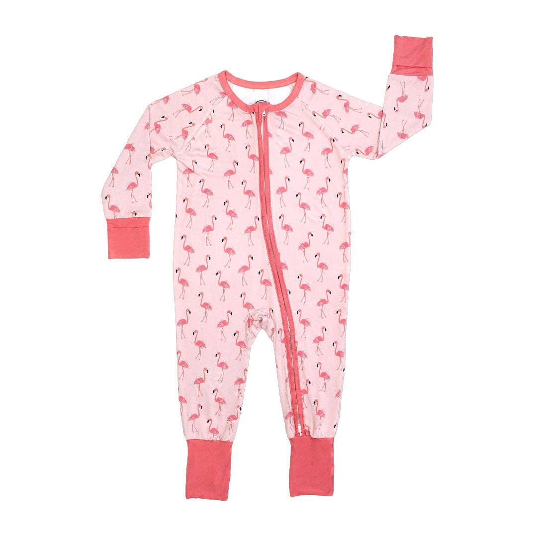 Fancy Flamingos Pink Bamboo Baby Pajamas Convertible Sleeper: 6-12M