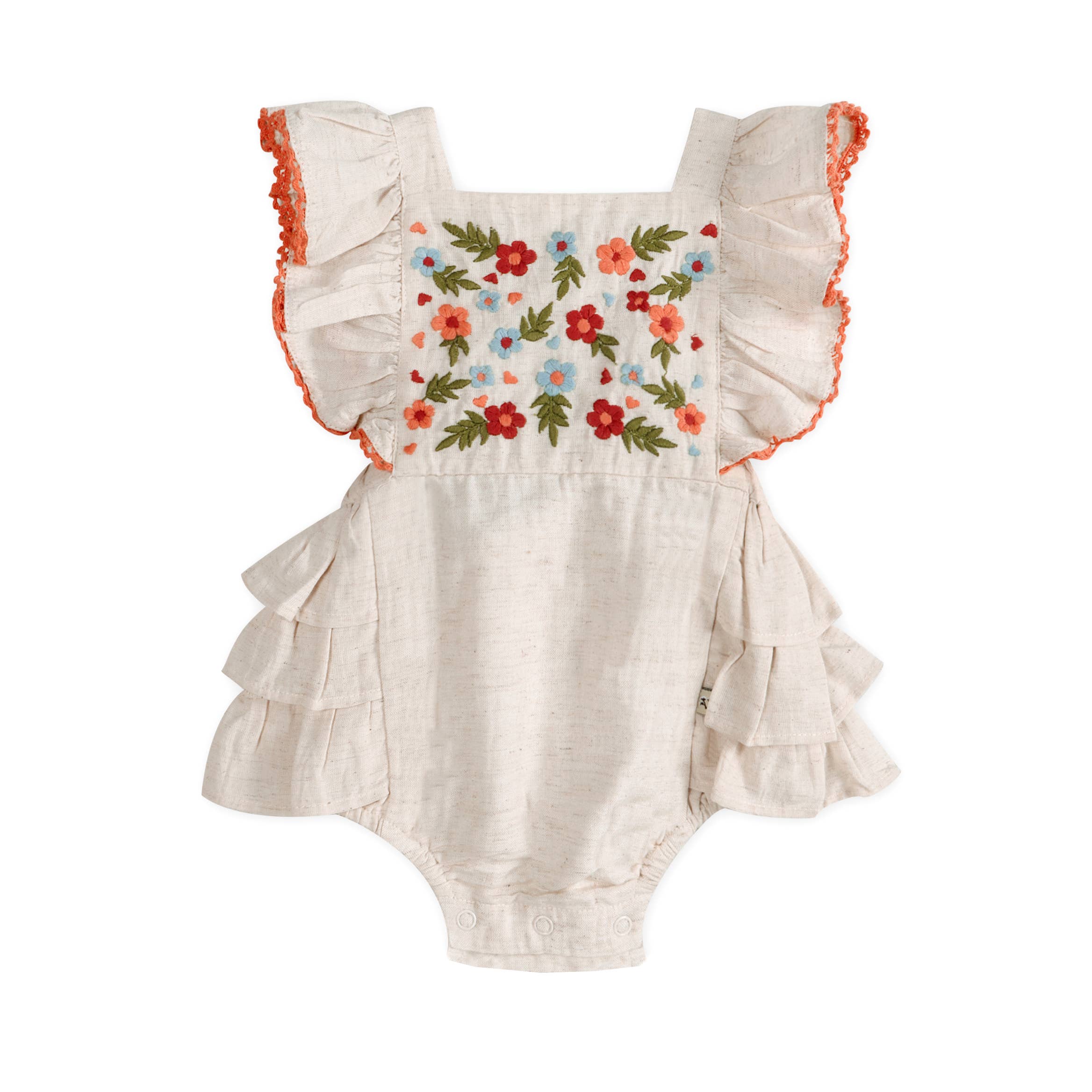 Anya Embroidered Baby Romper + Headband (Linen): Linen / 3-6M