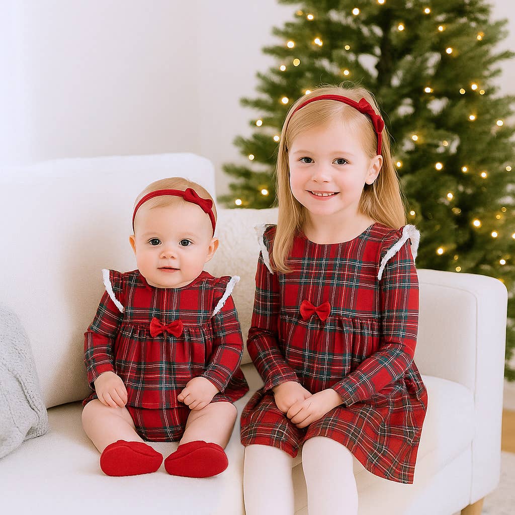 Christmas Bamboo Baby Skirted Bodysuit – Red Tartan Plaid: 3-6M
