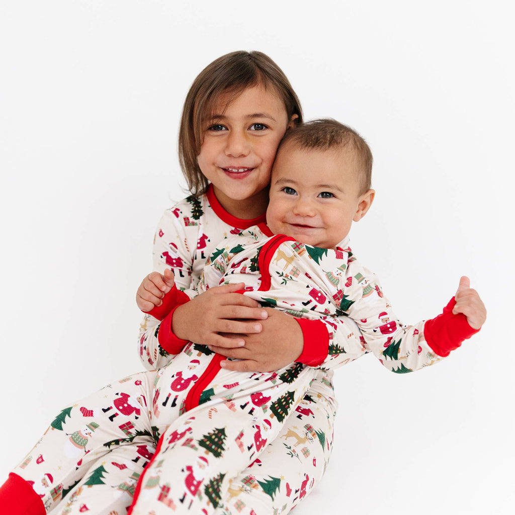 Cozy Christmas Bamboo Convertible Baby Pajama: Red/Multi / 0-3M