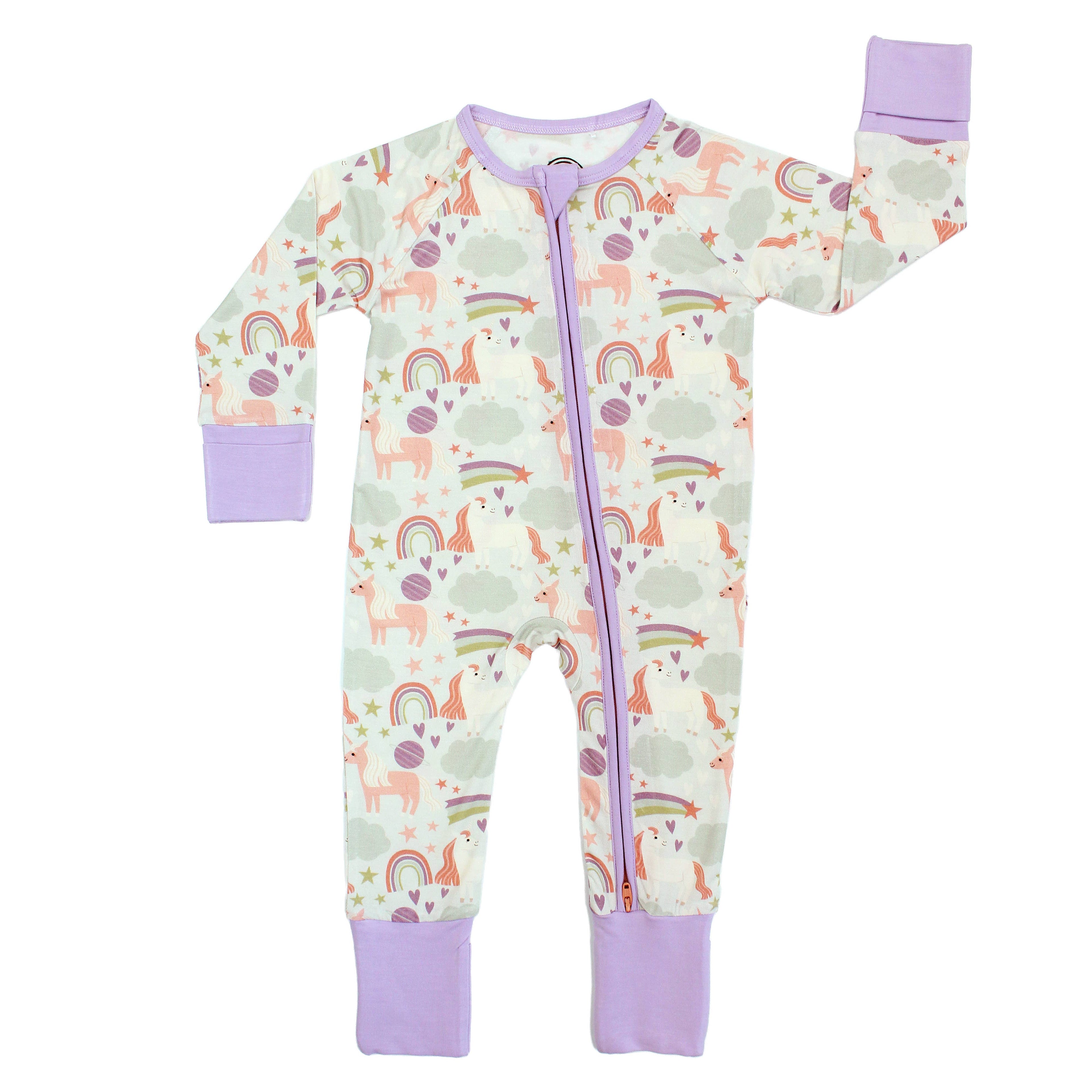 Magical Unicorns Bamboo Convertible Baby Pajamas: Blue/Multi / 6-12M