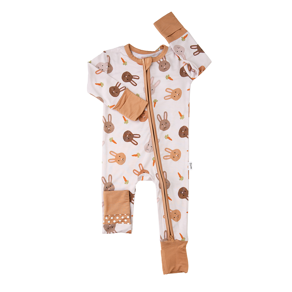 Noah ZIP Easter Bunny Bamboo 1-Piece 2way Zipper Baby Outfit: 6-12m