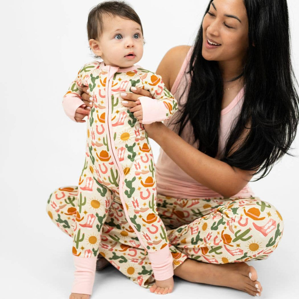Hey Y'all Western Bamboo Convertible Baby Pajamas: Pink/Multi / 18-24M