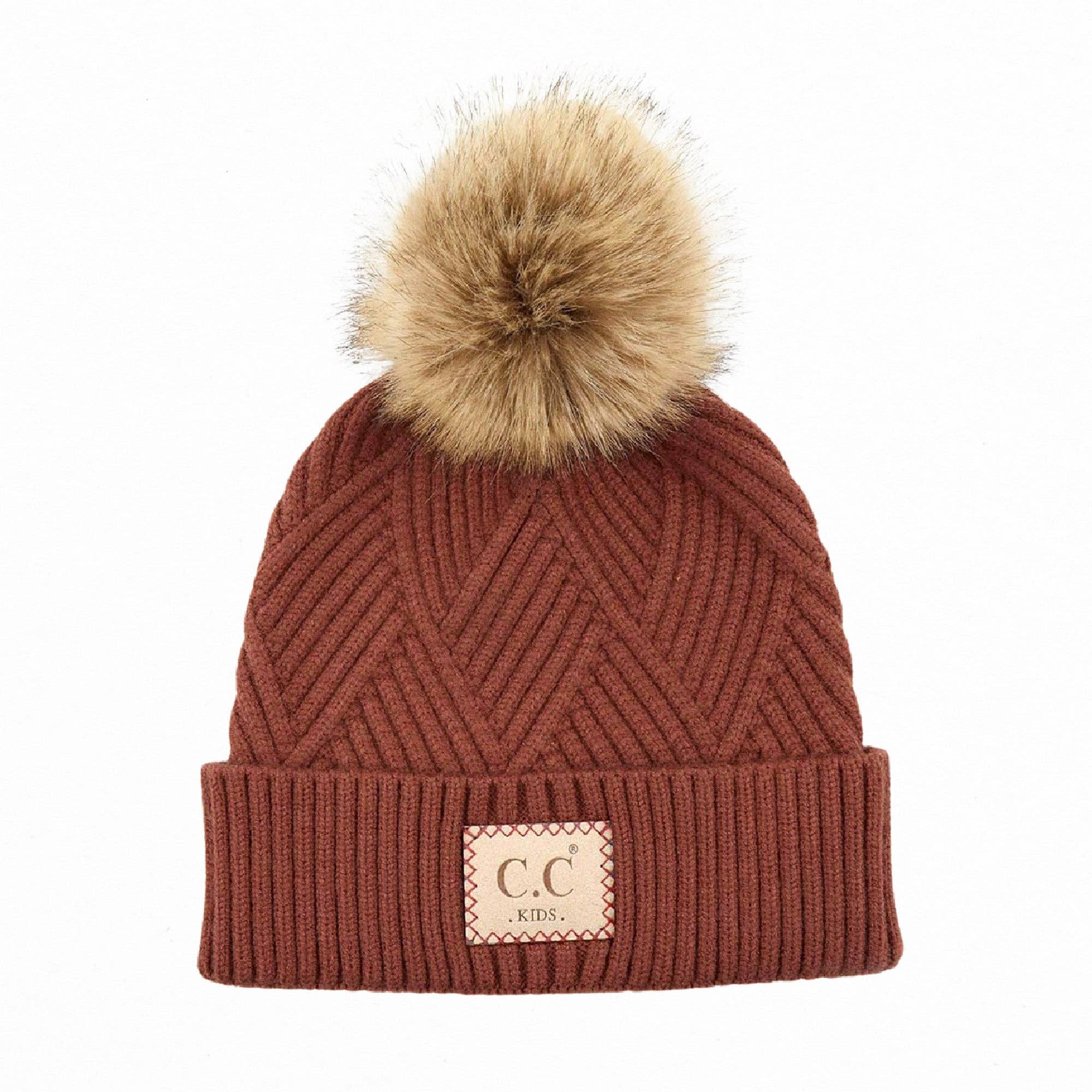 CC Kids Criss-Cross Suede Patch Beanie ( KIDS-2060 ): Black / C.C KIDS ® Tag || Fits Size 1T - 4T || (Head Circumference 17" - 20”)