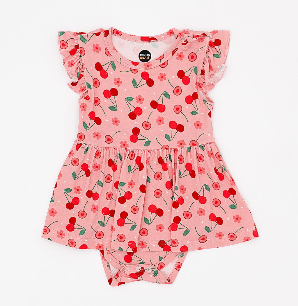 Baby Bamboo Skirted Bodysuit - Cherry on Top: 3-6m