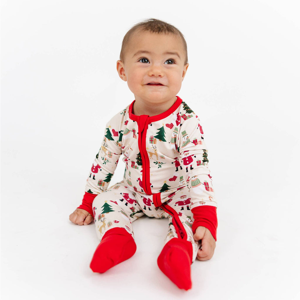 Cozy Christmas Bamboo Convertible Baby Pajama: Red/Multi / 6-12M