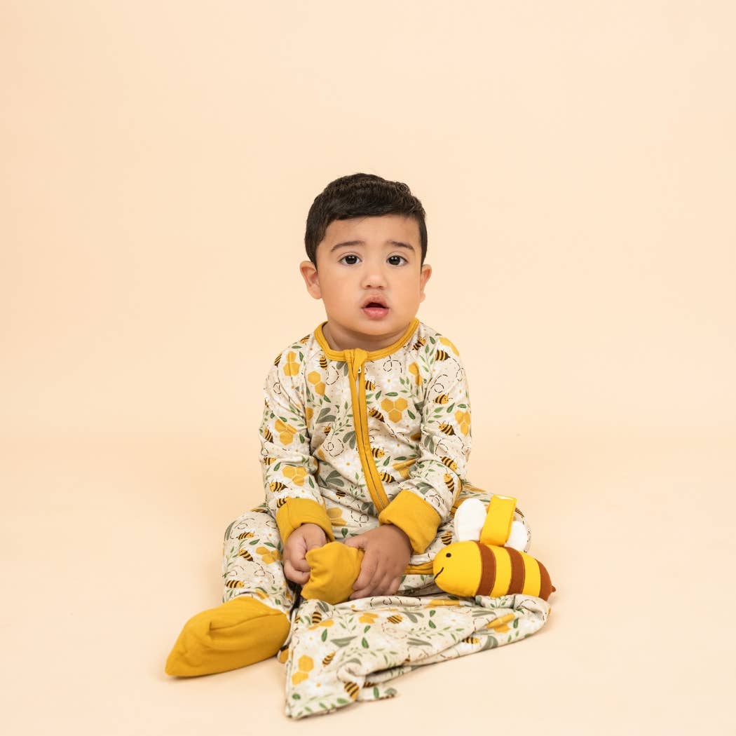 Happy Honey Bees Bamboo Convertible Baby Pajamas: Yellow/Multi / 12-18M