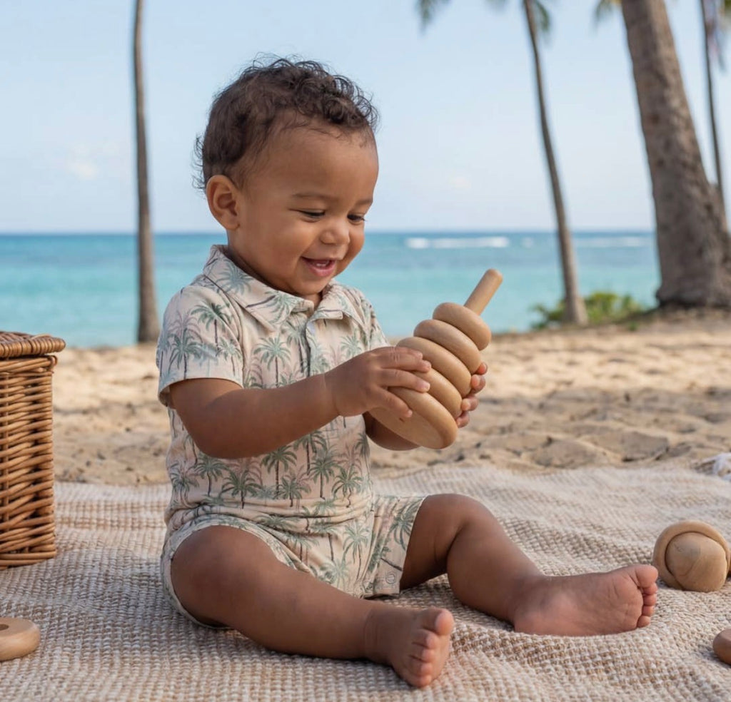 Palm Tree Polo Romper - 0-3M