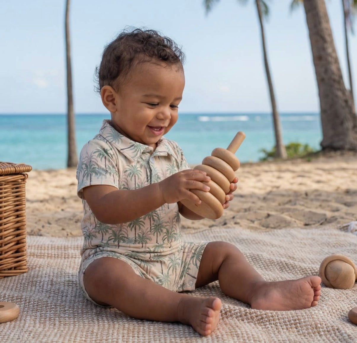 Palm Tree Polo Romper - 0-3M