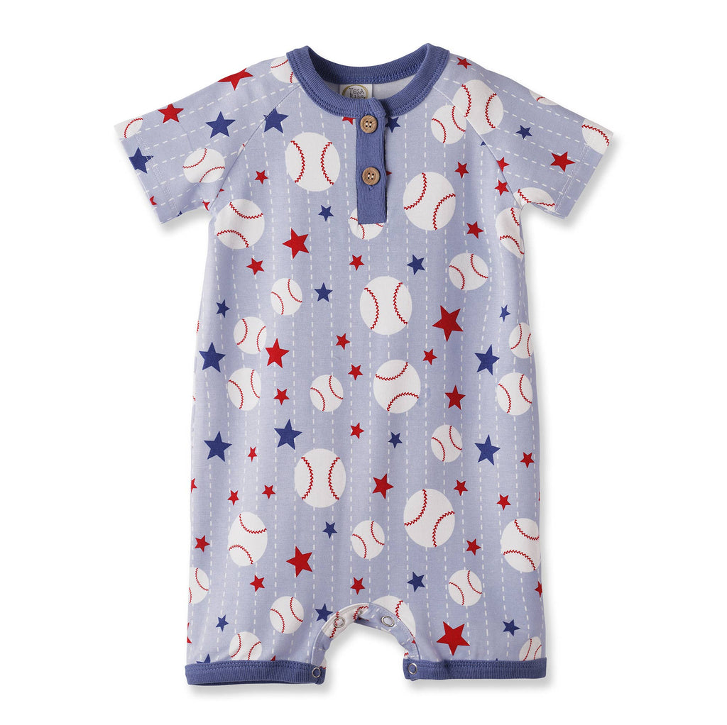 Grand Slam Baseball Bamboo Shorty Romper for Baby Boys: 0-3M